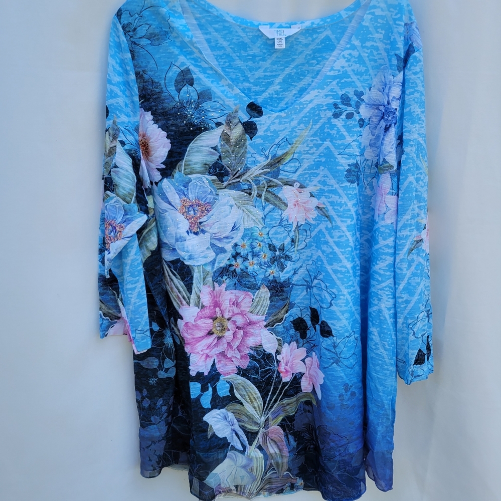 Time and Tru blue floral blouse sz 22